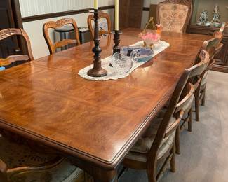 Heritage French Country Dining Table w/ 8 Chairs,  2 leaves and pads