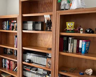 Solid three sectional wooden shelving units