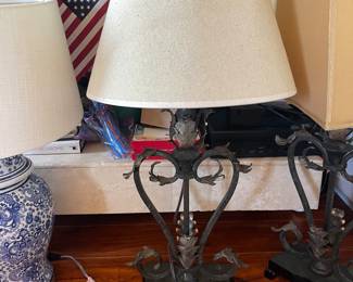 Pair of wrought iron lamps