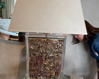 Lucite and Chiese carving lamp $520