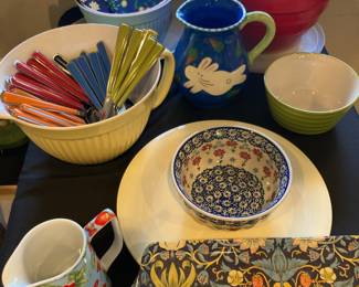 Fiesta Merengue Flatware, Demdaco "Hits the Spot" Pitcher, The Bristol China Co. England Strawberry Pitcher