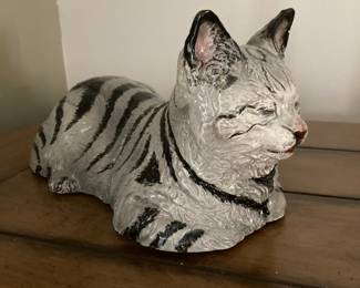 Ceramic Cat with Black Stripes Sculpture