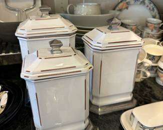 Set of 3 CWC Kitchen Ceramic Metal Base Canisters