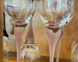 Set of 4 Mikasa Sea Mist Coral Frosted Stem Wine Glasses