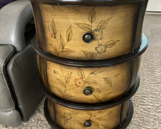 3 Drawer Oval Side Table with Floral Design