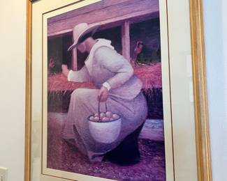 Americana Framed Print Of Woman Gathering Eggs