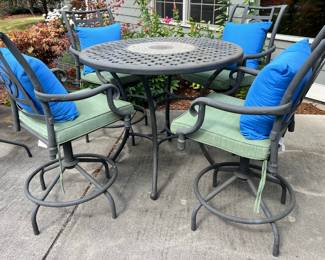 Black Metal Patio Dining Table with 4 Swivel Chairs