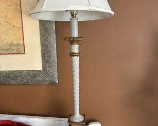 Distressed French Country White/Bronze Table Lamp