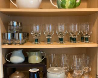 Set of 10 Denby Greenwich Goblets, Set of 8 MCM Ombré Silver Fade Old Fashion Glasses