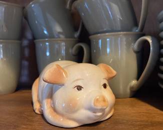 Pink/Cream Ceramic Pig Figurine
