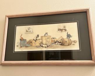 Framed & Matted Lithograph "Cat Pan Alley" by Martha Hinson