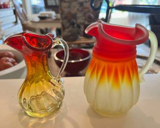 Kanawha Amberina Glass Pitcher, Kanawha Frosted Art Glass Pitcher