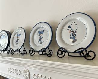 4 Louisville Kentucky Stoneware (Country Boy & Girl) Dinner Plates 