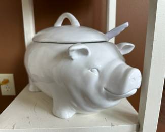 White Ceramic Pig Shaped Soup Tureen 