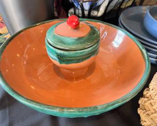 Southwest Style Chip and Dip Bowl With Chili Pepper Handle