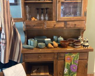 19th Century Country Kitchen Baker's Hutch, Noritake "Colorwave Green" Stoneware Dinnerware Set