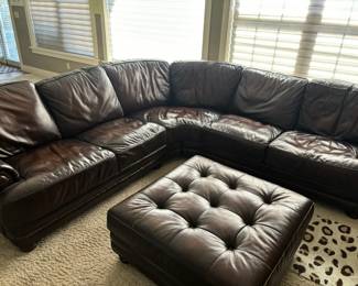 Brown Leather Sectional with Ottoman