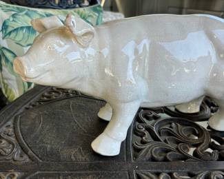 Midcentury French Painted Pig Sculpture