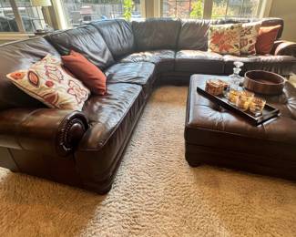 Brown Leather Sectional with Ottoman
