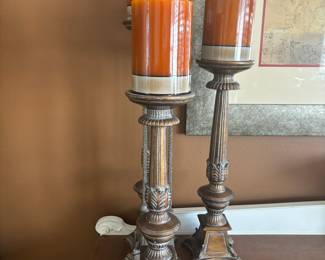 Set of 3 Bronze Tone Pillar Candle Holders 