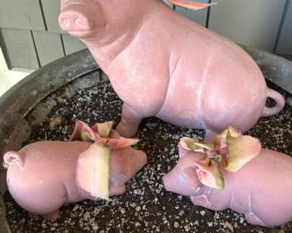 Terra Cotta Momma Pig and 2 Baby Pig Statues