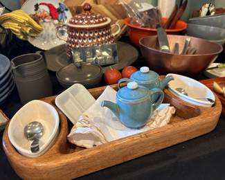 Denby "Azure" Salt & Pepper Set, Serving Tray with Dip Bowls