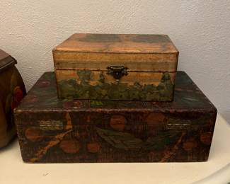 Antique painted wooden boxes