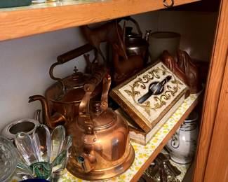 Copper, glass and wood decor pieces