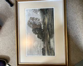 Small and large framed paintings and prints.
