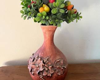Brown Pottery Vase with Floral Design