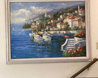 Framed Lake Como Oil Painting by Long
