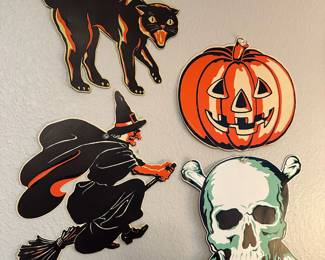 Circa 1950's - 1960's Paper Die Cut Halloween Decorations