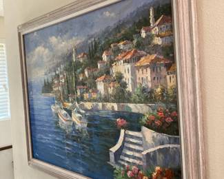 Framed Lake Como Oil Painting by Long

