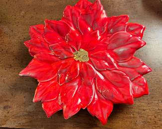 Ceramic Red Poinsettia Trinket Tray