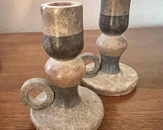 Pair of Marble Chamberstick Candle Stick Holders