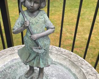 Bonze Tone Sculpture of Girl Holding Umbrella