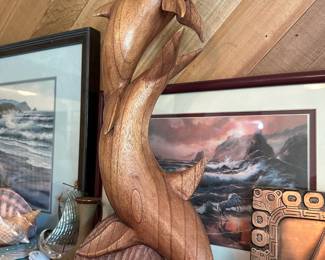Carved Wood Dolphin Sculpture