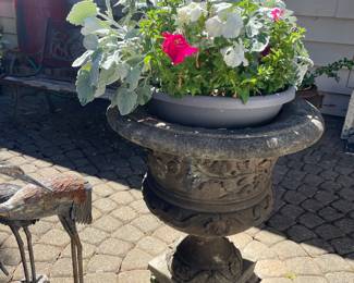 Potted Lambs Ear/Petunia Mix, Concrete Garden Urn Planter