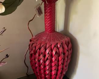 Red Weaved Wicker Vase