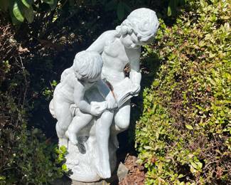 Children Reading Concrete Statue