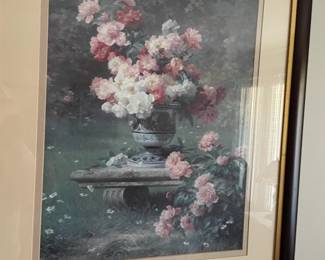 Framed & Matted Louis Marie Lemaire Print - Peonies in a Wild Garden