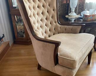 Chippendale Wingback Cream High Back Tufted Arm Chair