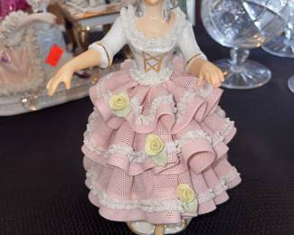 Dresden Porcelain Lace Lady Entering the Gala Figurine