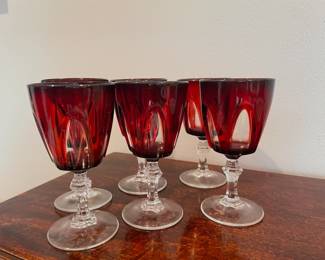 Set of 6 Cristal D'Arques Ruby Red Cut to Clear Wine Glasses