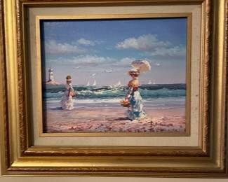 Framed Oil Painting "Woman on the Beach" by J. Miller