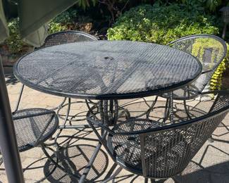 Black Wrought Iron Patio Table with 4 Barrel Chairs