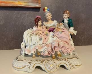 Dresden Porcelain Lace Mother Reading Book to Children Figurine 
