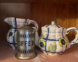 Seymour Mann Pitcher and Teapot, Hammered Metal Coffee Canister 