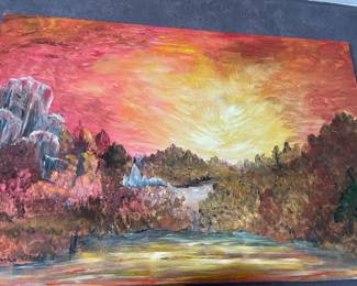 Sunset Oil Painting by E. Madden