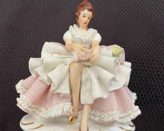 Dresden Porcelain Lace Sitting Lady Figurine